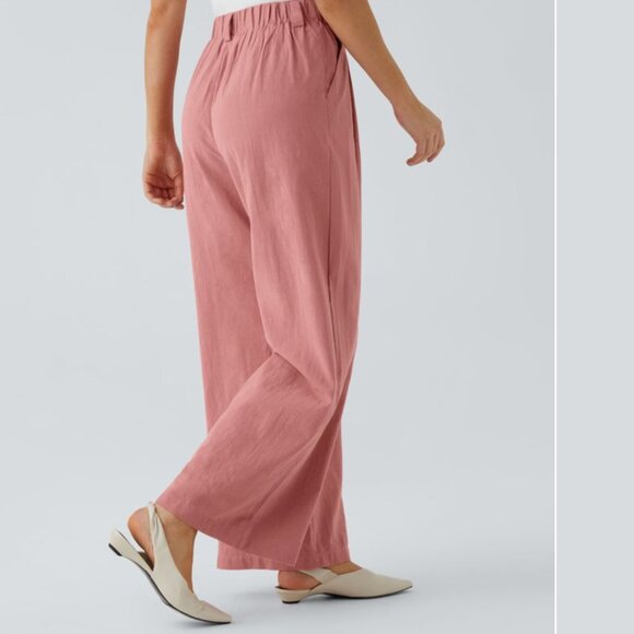 Halara High Waisted Pocket Wide Leg Flowy Solid Palazzo Casual Linen Feel Pants - Picture 9 of 16
